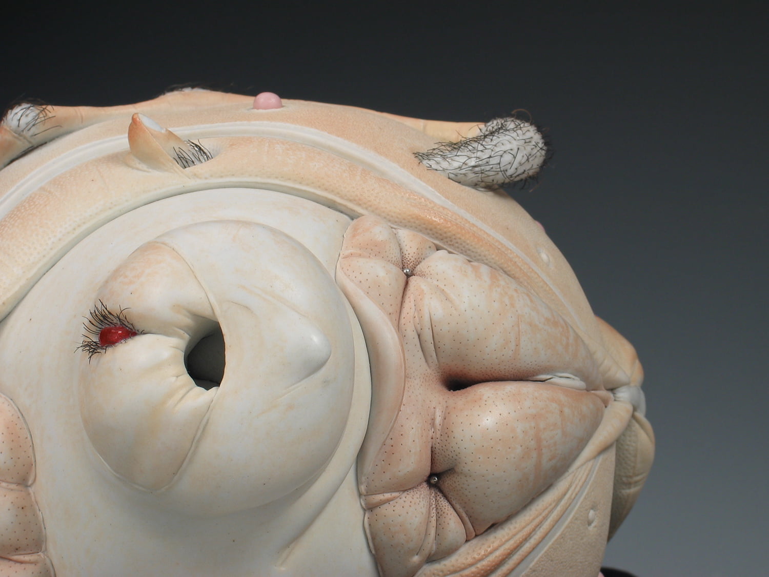 Jason Briggs "Baby" (detail 2). Porcelain, hair, and mixed media sculptural ceramic art.