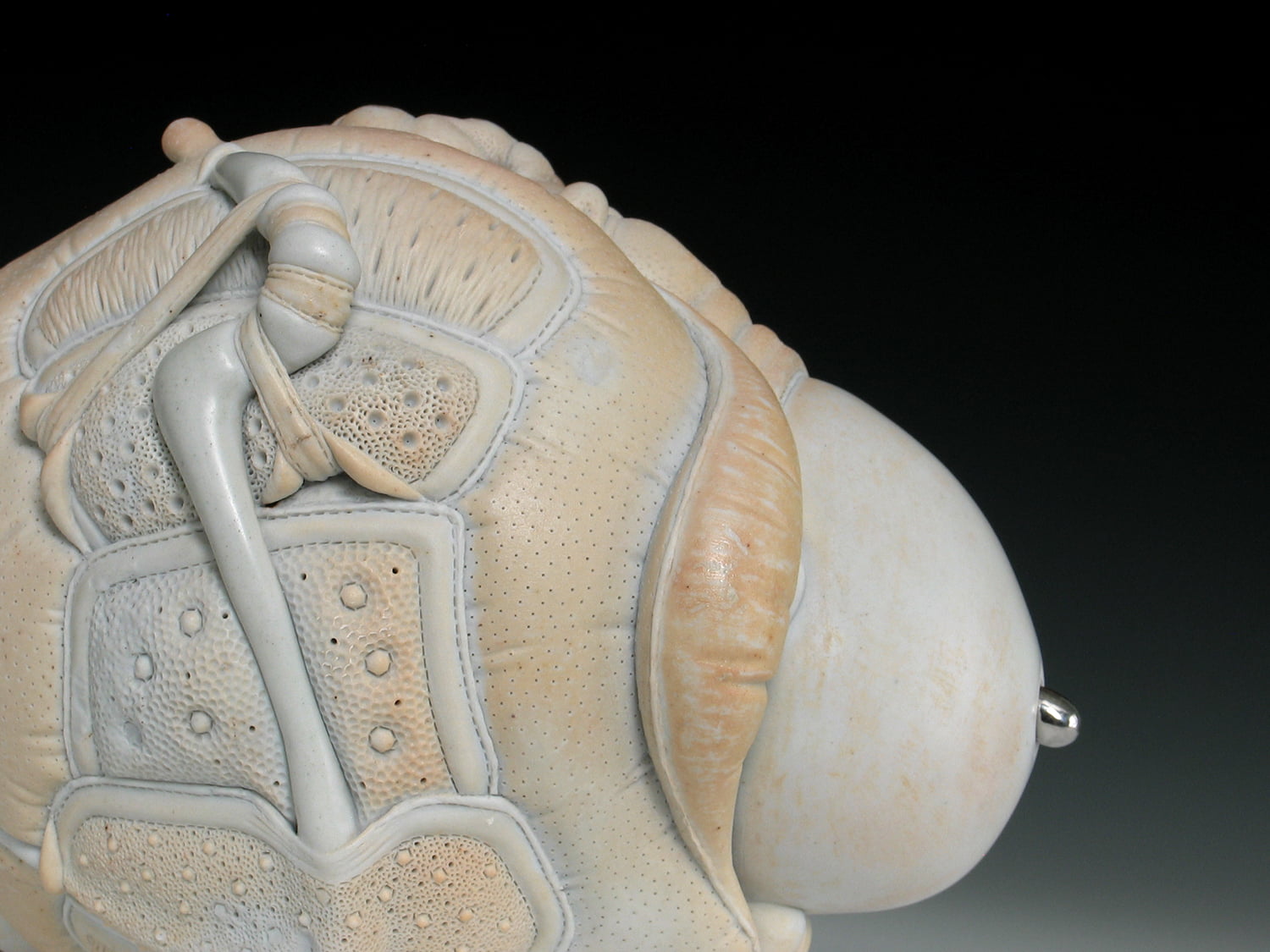 Jason Briggs "Cherry" (detail 3). Porcelain, hair, and mixed media sculptural ceramic art.