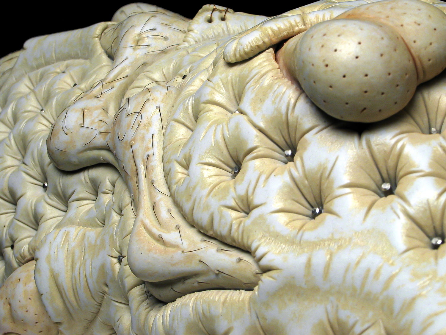 Jason Briggs "Creme" (detail 2). Porcelain, hair, and mixed media. Sculptural ceramic art object.