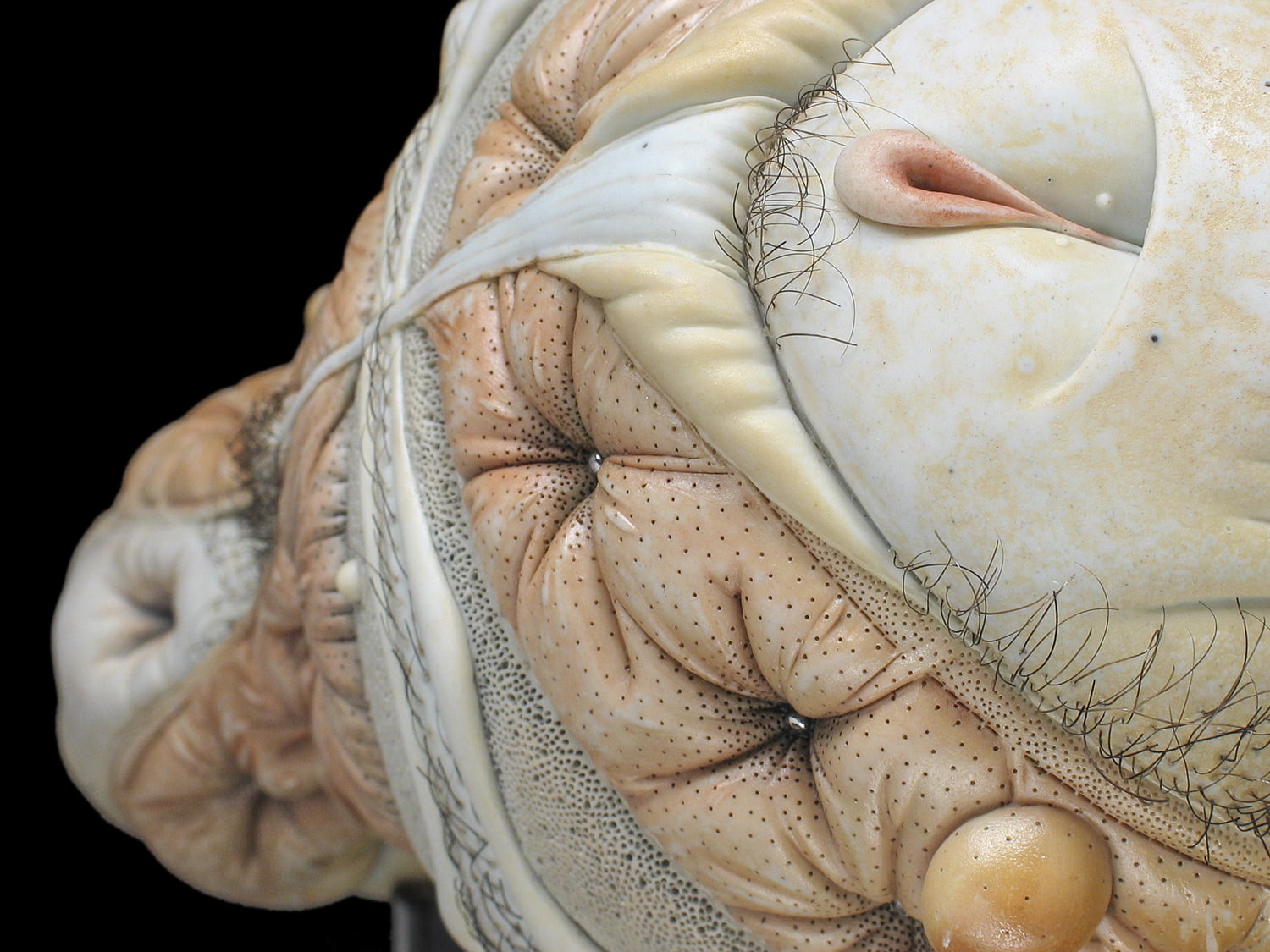 Jason Briggs "Flirt" (detail 1). Porcelain, hair, and mixed media. Sculptural ceramic art object.