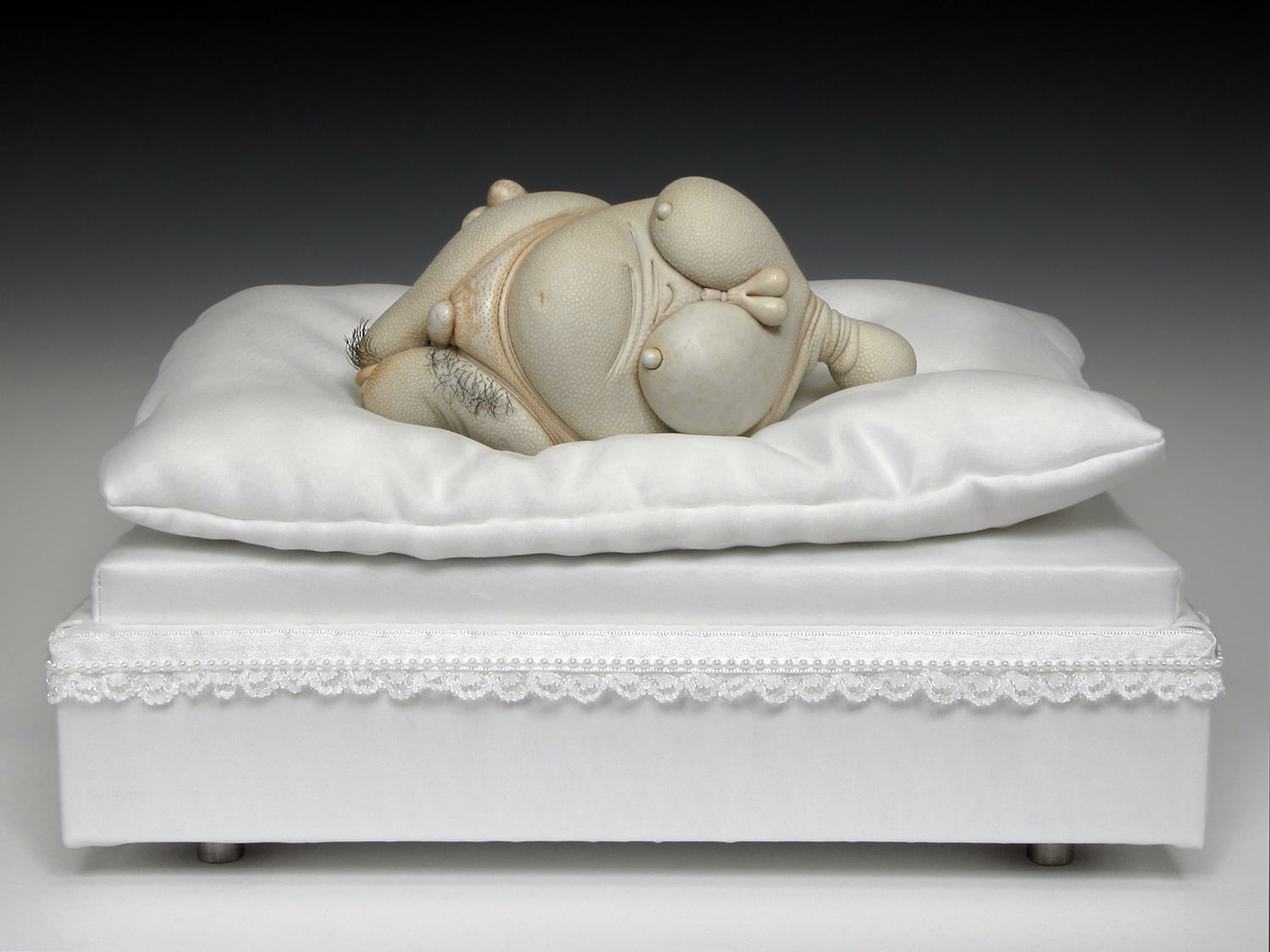 Jason Briggs "Pearl" (full view). Porcelain, hair, and mixed media sculptural ceramic art.