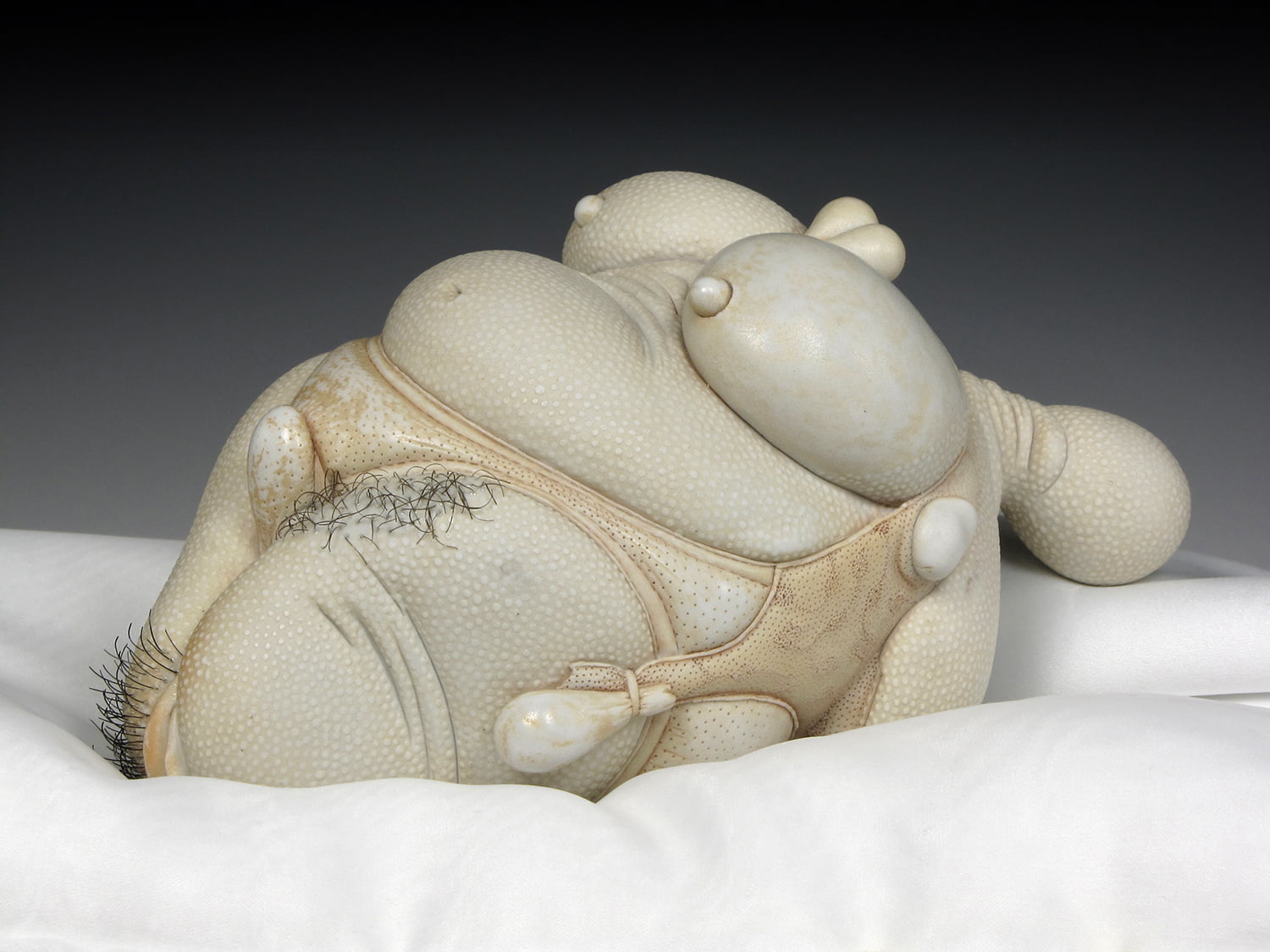 Jason Briggs "Pearl". Porcelain, hair, and mixed media sculptural ceramic art.
