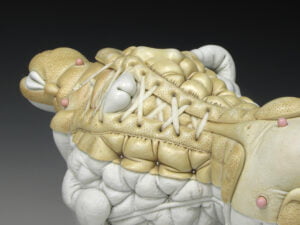 Jason Briggs "Peel" (detail 1). Porcelain, hair, and mixed media sculptural ceramic art.