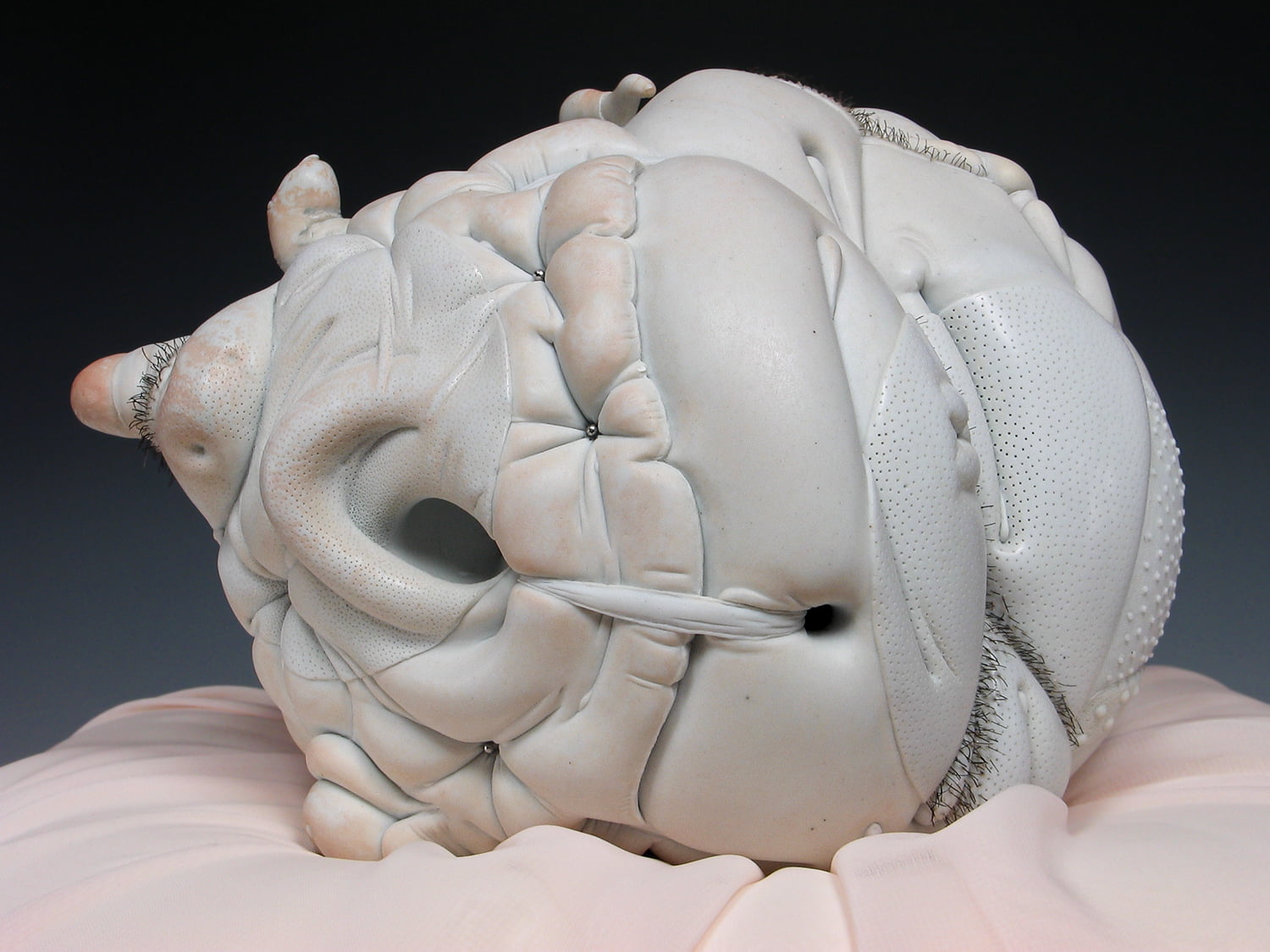Jason Briggs "Venus" (detail 3). Porcelain, hair, and mixed media sculptural ceramic art.