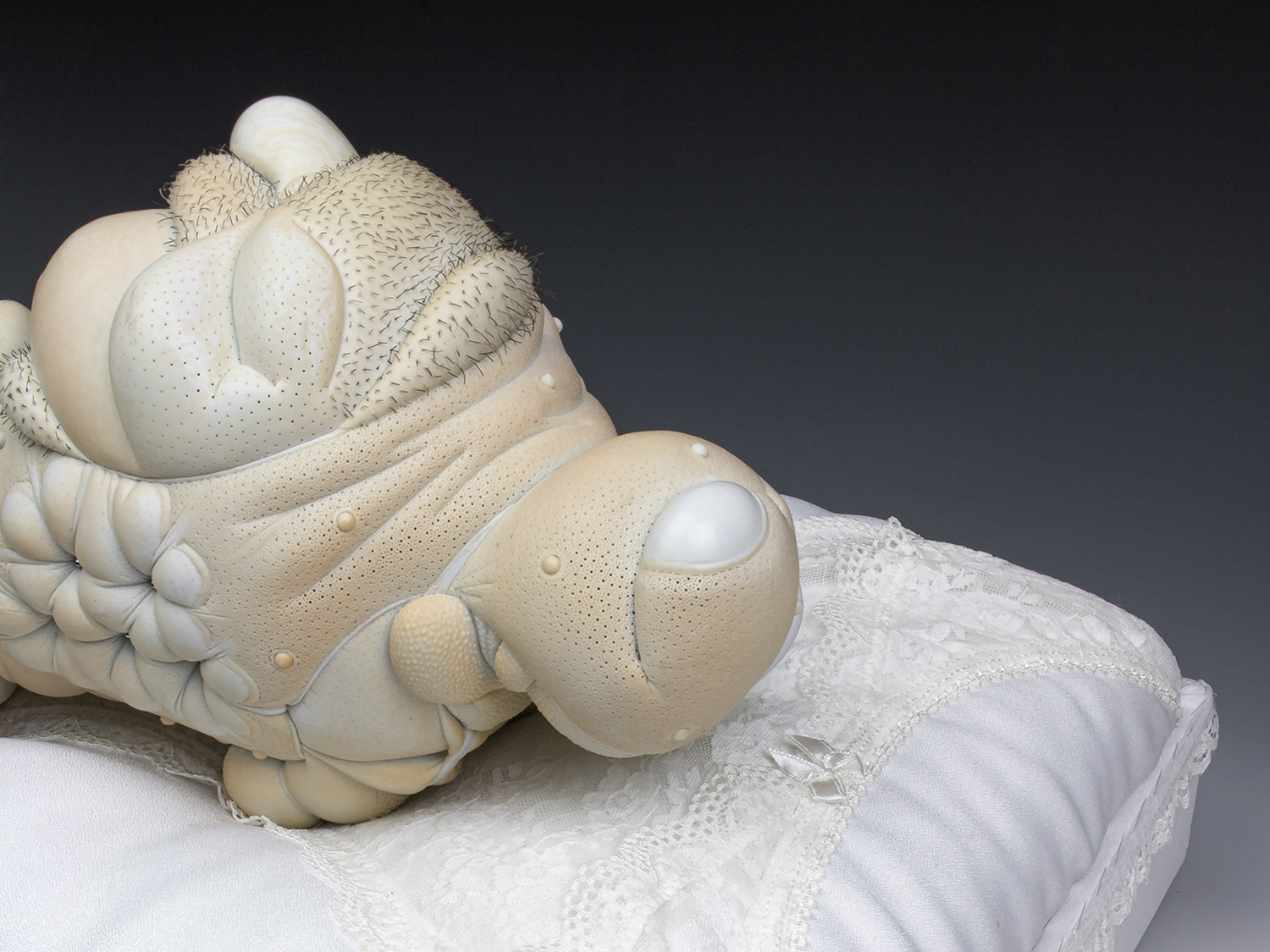 Jason Briggs "Paris" (detail 7). porcelain, hair, and mixed media sculpture ceramics.