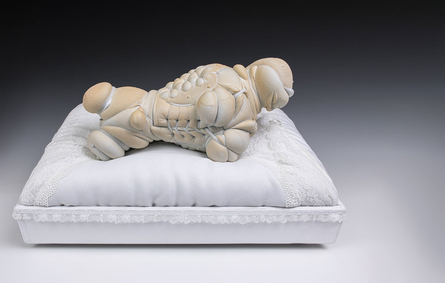 Jason Briggs "Olympia" (long). porcelain, hair, and mixed media sculpture ceramics.