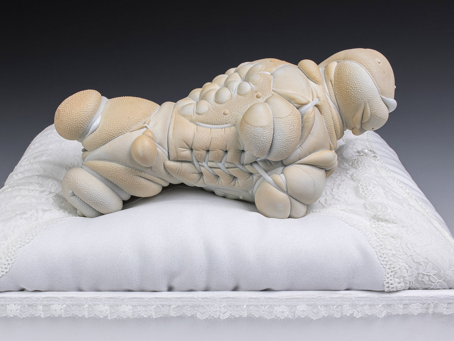 Jason Briggs "Olympia". porcelain, hair, and mixed media sculpture ceramics.