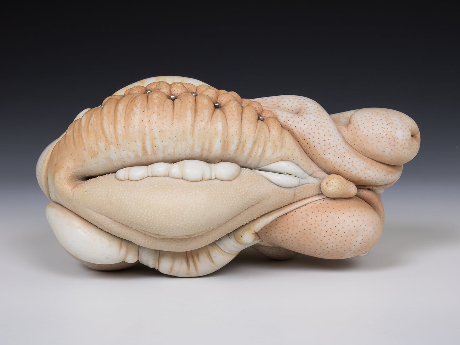Jason Briggs "Tera" (alternate view 2). porcelain, hair, and mixed media sculpture ceramics.