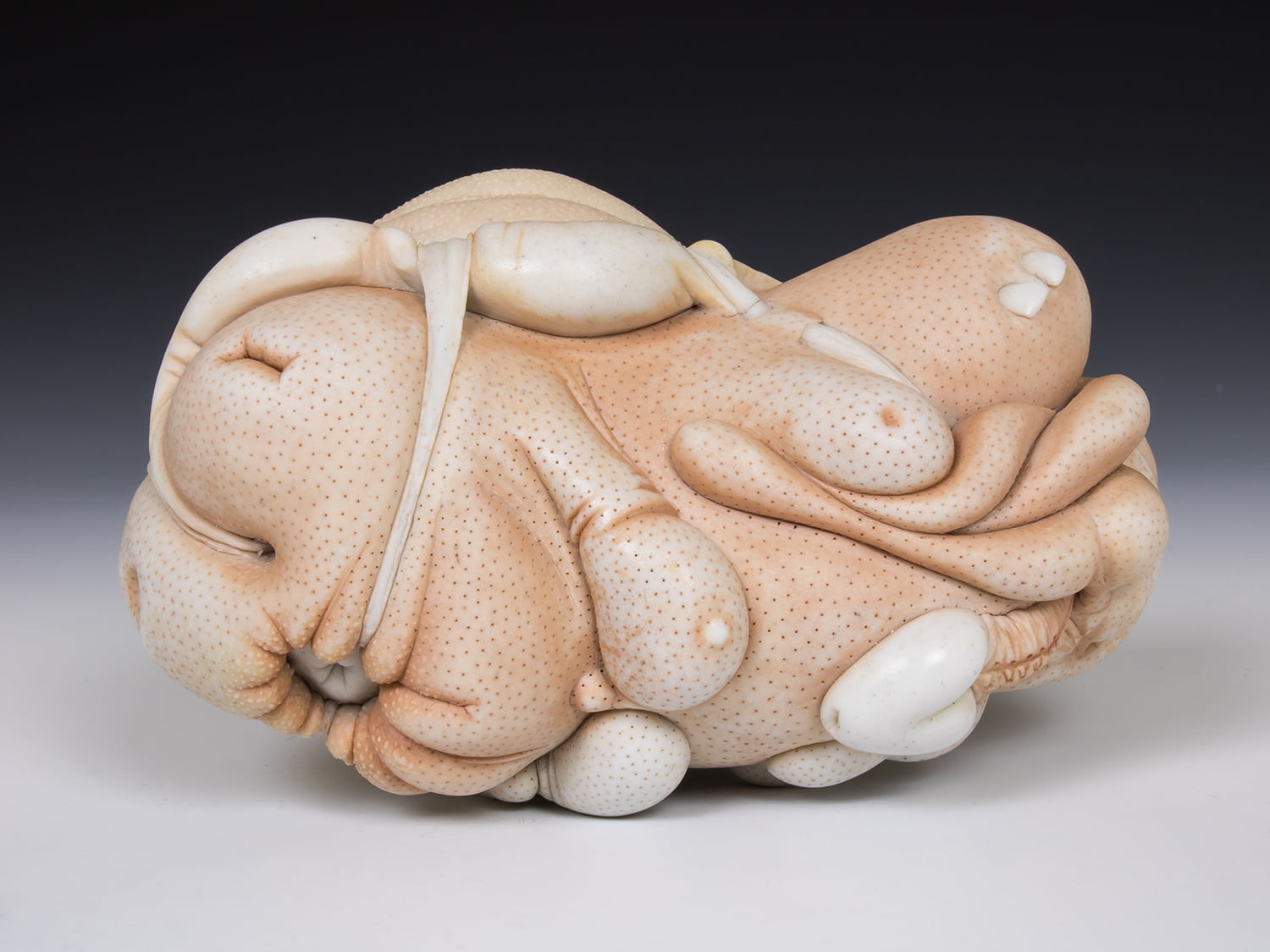 Jason Briggs "Tera" (alternate view). porcelain, hair, and mixed media sculpture ceramics.