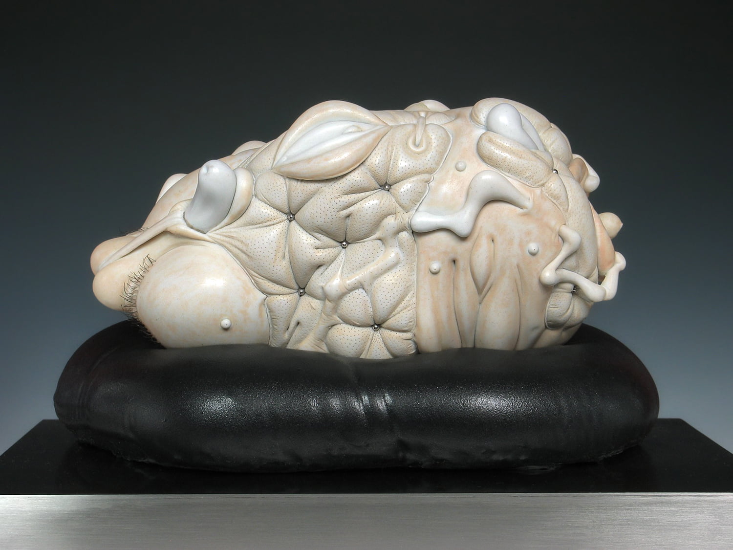Jason Briggs "Cinch" (alternate view). Porcelain, hair, and mixed media sculptural ceramic art.