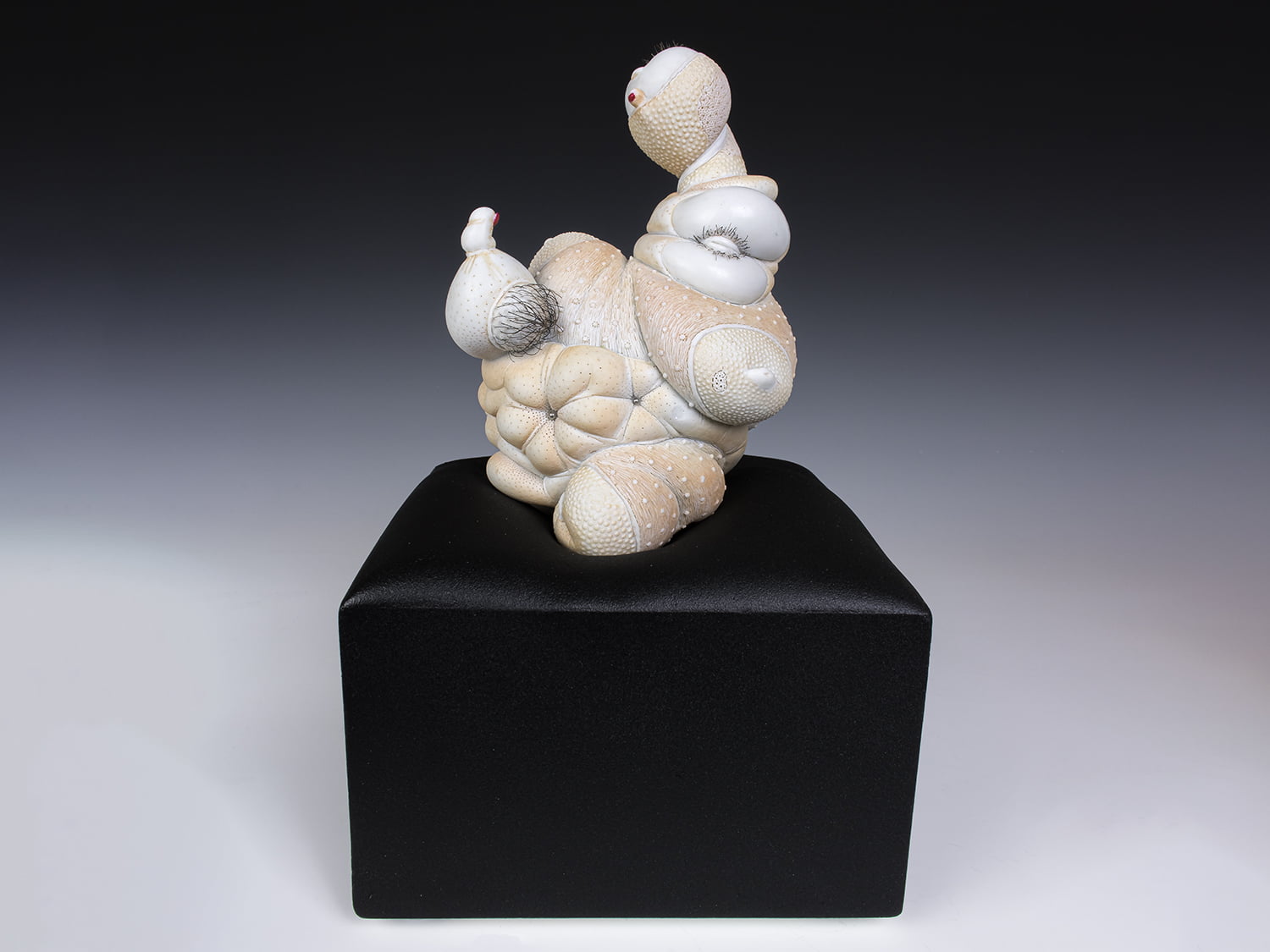 Jason Briggs "Lovie" (full view). porcelain, hair, and mixed media sculpture ceramics.