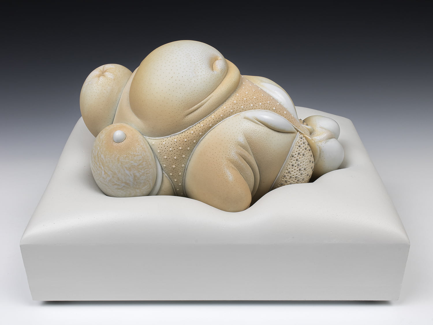 Jason Briggs "Misty" (full view). porcelain, hair, and mixed media sculpture ceramics.