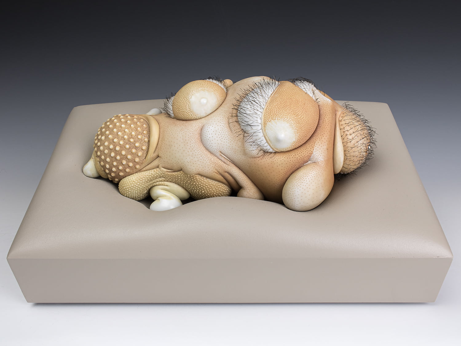 Jason Briggs "Monty" (full view). porcelain, hair, and mixed media sculpture ceramics.