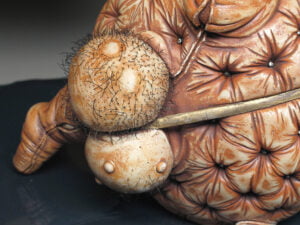 Jason Briggs "Nut" (detail 1). Porcelain, hair, and mixed media. Sculptural ceramic art object.