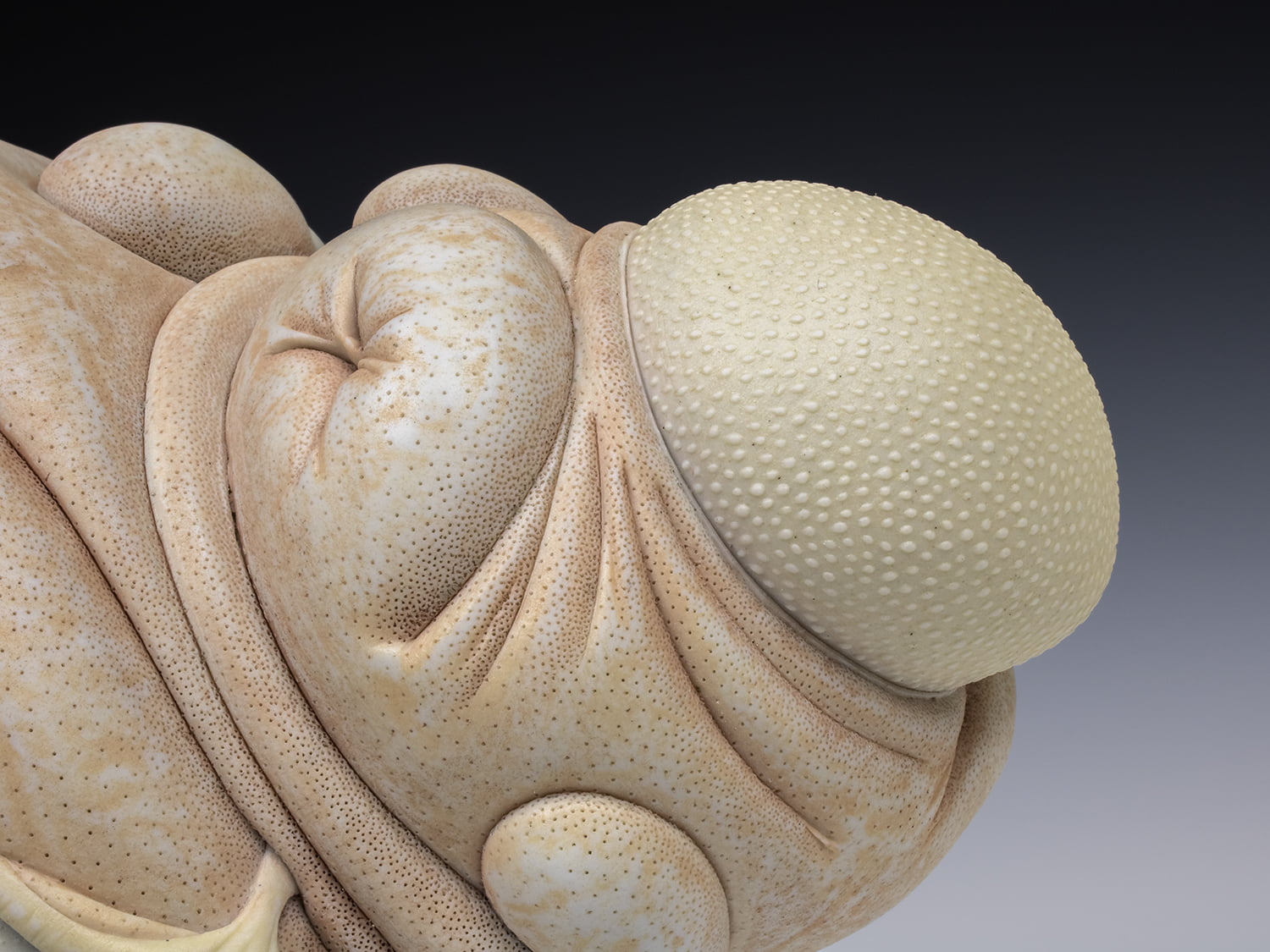 Jason Briggs "Paris" (detail 3). porcelain, hair, and mixed media sculpture ceramics.