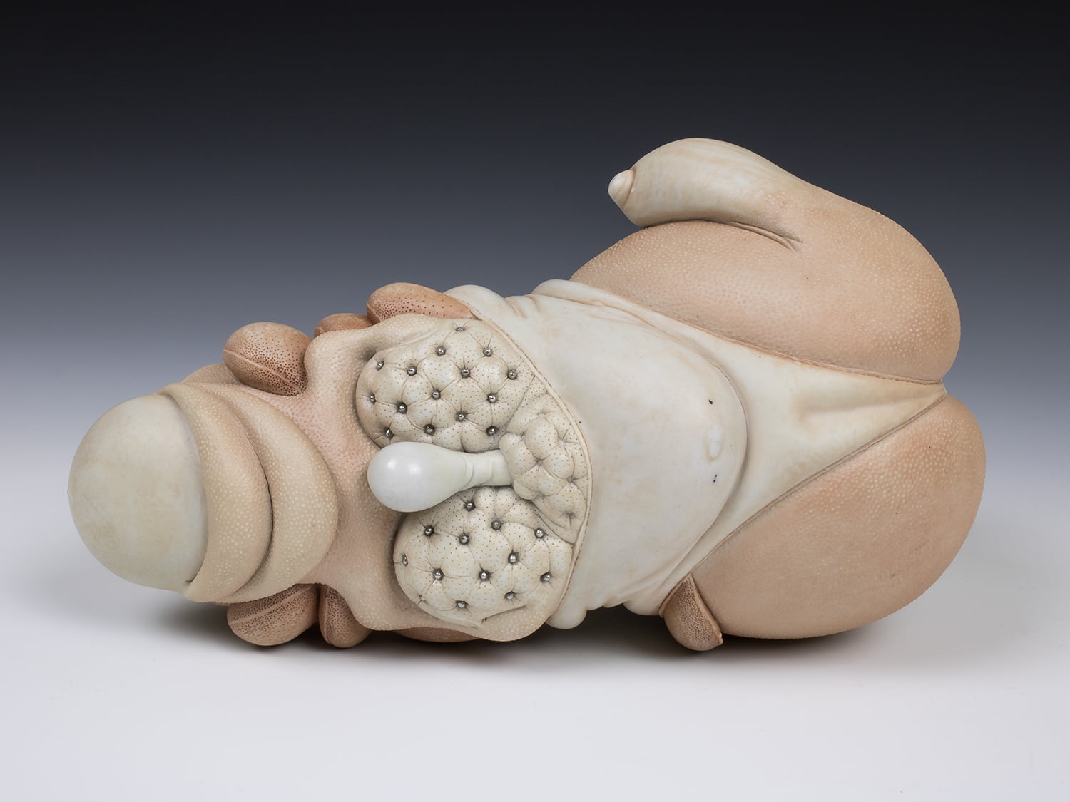 Jason Briggs "Strut" (alternate view 2). porcelain, hair, and mixed media sculpture ceramics.