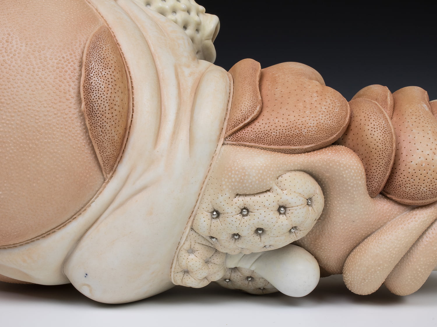 Jason Briggs "Strut" (detail 3). porcelain, hair, and mixed media sculpture ceramics.