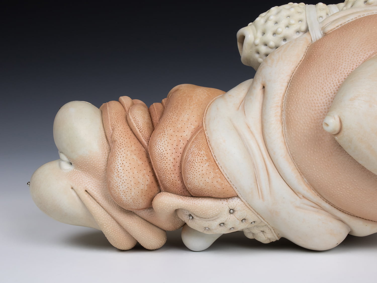 Jason Briggs "Strut" (detail 4). porcelain, hair, and mixed media sculpture ceramics.