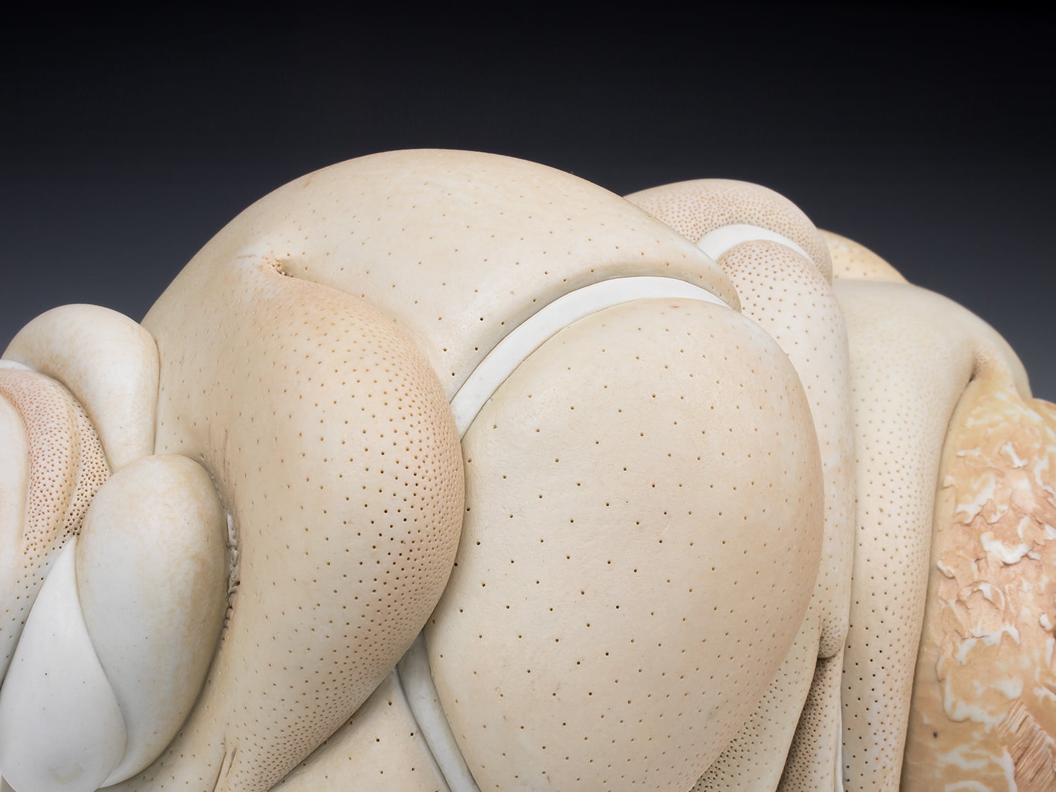 Jason Briggs "Suave" (detail 1). porcelain, hair, and mixed media sculpture ceramics.