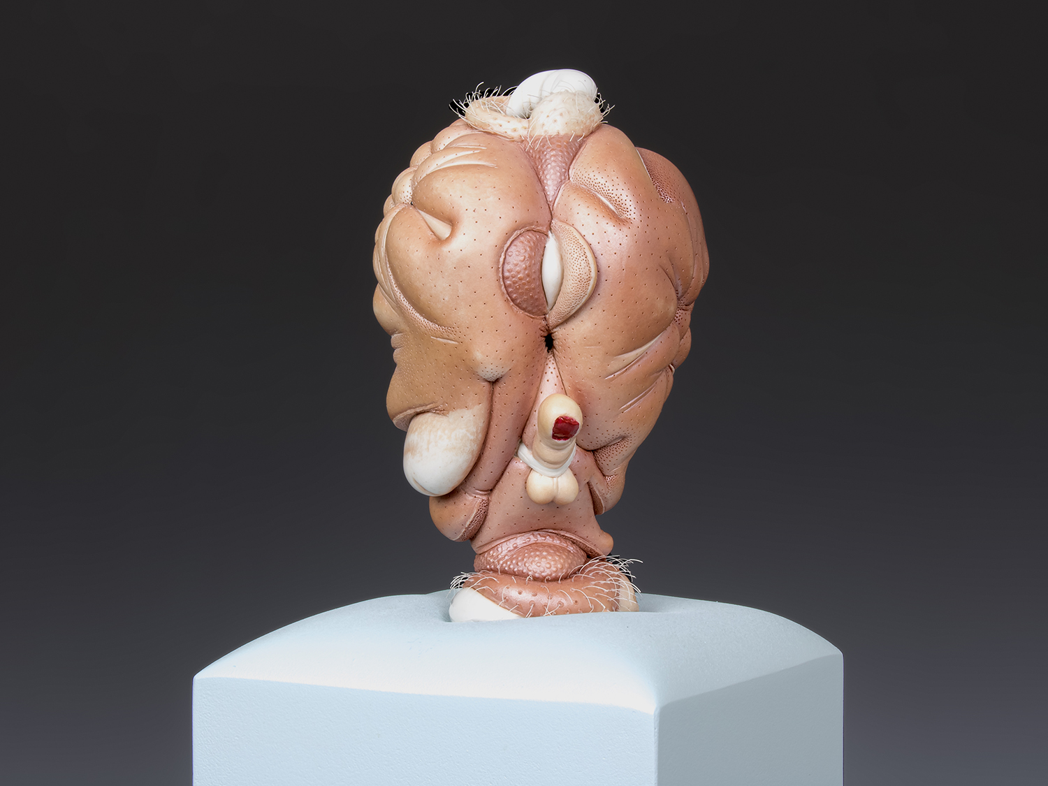 Jason Briggs "Dandy" (full view). porcelain, hair, and mixed media sculpture ceramics.
