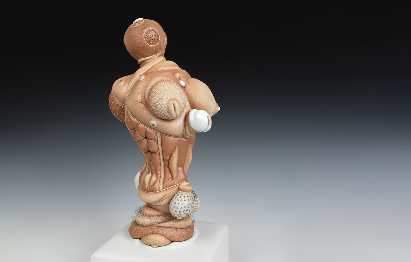 Jason Briggs "Olympia" (long). porcelain, hair, and mixed media sculpture ceramics.