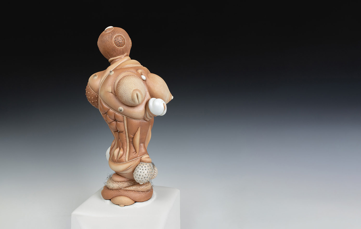 Jason Briggs "Olympia" (long). porcelain, hair, and mixed media sculpture ceramics.