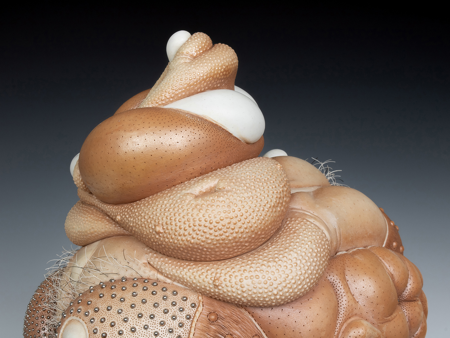Jason Briggs "Florence" (full view). porcelain, hair, and mixed media sculpture ceramics.