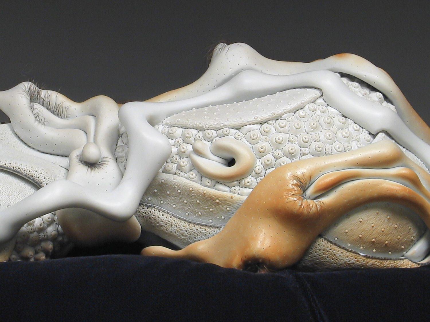 Jason Briggs "Rest" (detail). Porcelain, hair, and mixed media. Sculptural ceramic art object.